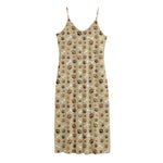 Beige Paw And Bone Pattern Print Jersey Midi Cami Dress
