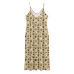 Beige Paw And Bone Pattern Print Jersey Midi Cami Dress