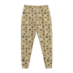 Beige Paw And Bone Pattern Print Jogger Pants