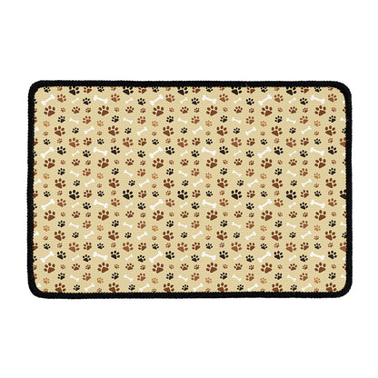Beige Paw And Bone Pattern Print Kitchen Mat