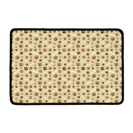 Beige Paw And Bone Pattern Print Kitchen Mat