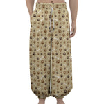 Beige Paw And Bone Pattern Print Lantern Pants
