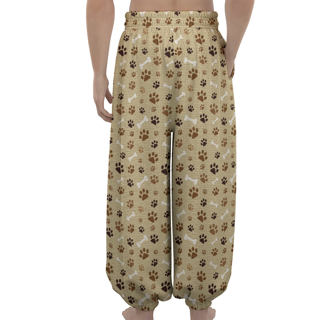 Beige Paw And Bone Pattern Print Lantern Pants