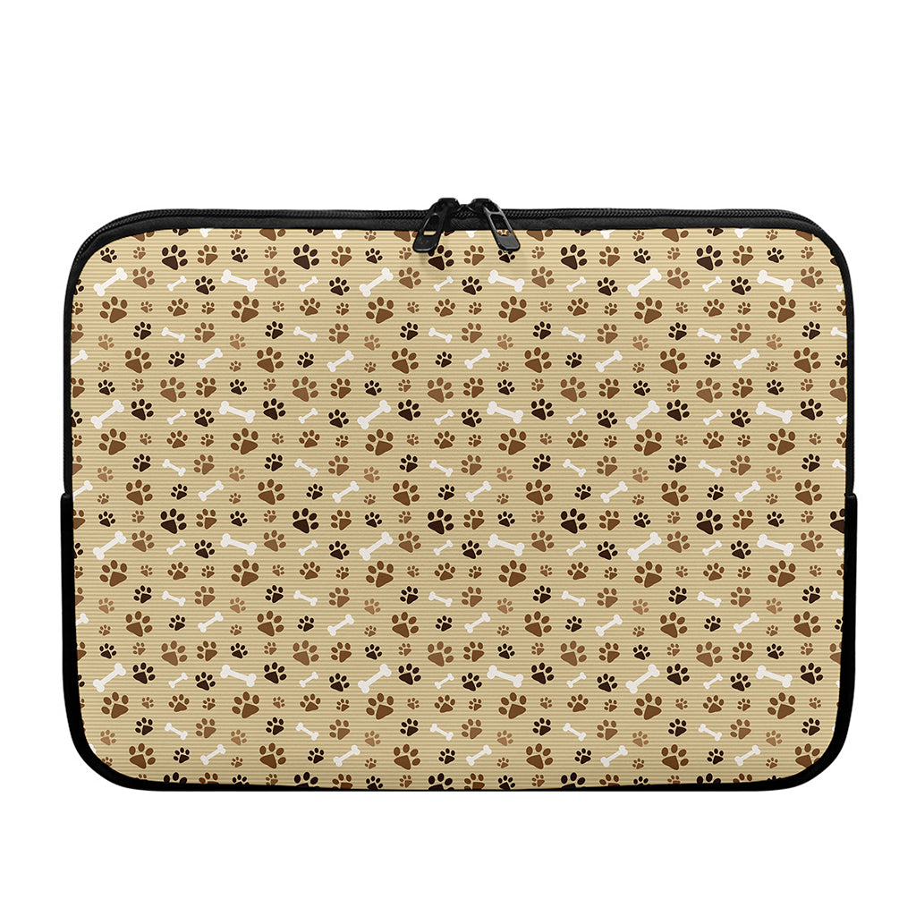 Beige Paw And Bone Pattern Print Laptop Sleeve