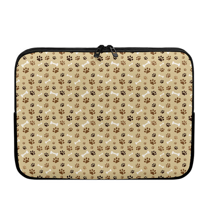 Beige Paw And Bone Pattern Print Laptop Sleeve