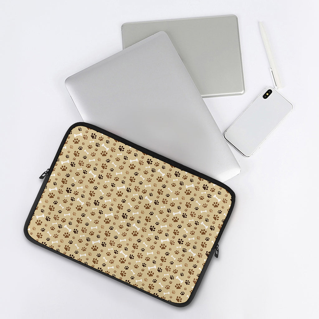 Beige Paw And Bone Pattern Print Laptop Sleeve