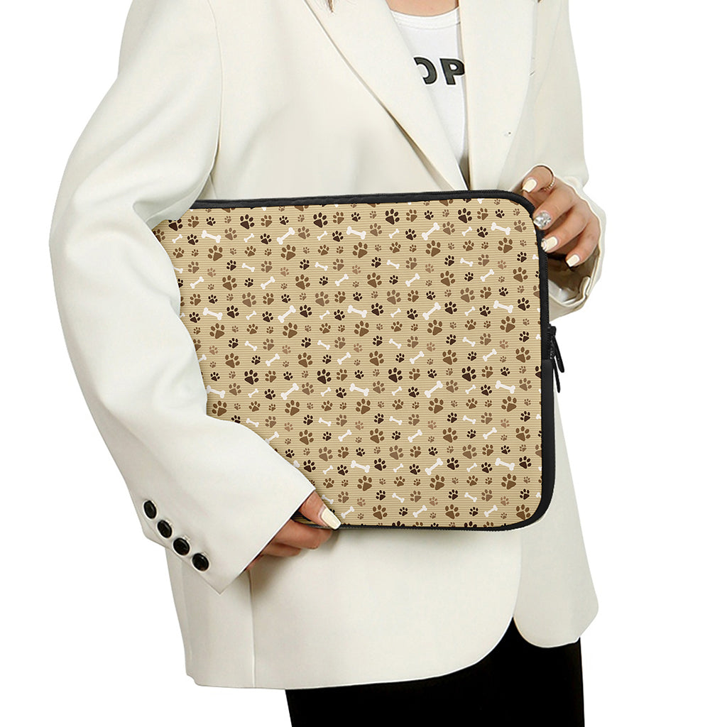 Beige Paw And Bone Pattern Print Laptop Sleeve