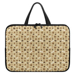 Beige Paw And Bone Pattern Print Laptop Sleeve With Handle