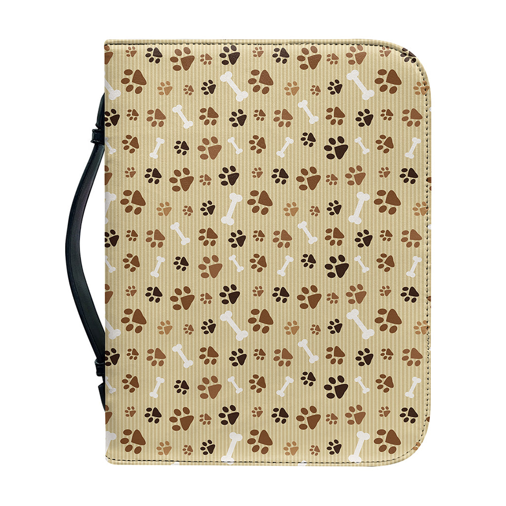 Beige Paw And Bone Pattern Print Leather Bible Cover