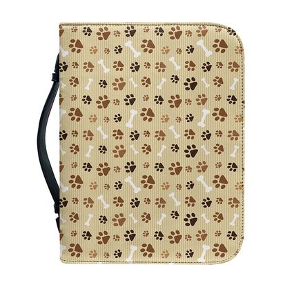 Beige Paw And Bone Pattern Print Leather Bible Cover