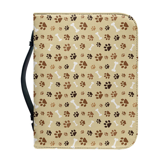 Beige Paw And Bone Pattern Print Leather Bible Cover