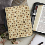 Beige Paw And Bone Pattern Print Leather Bible Cover