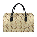 Beige Paw And Bone Pattern Print Leather Duffle Bag
