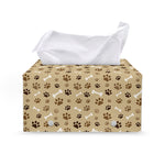 Beige Paw And Bone Pattern Print Leather Tissue Box Cover