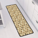 Beige Paw And Bone Pattern Print Long Kitchen Mat