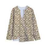 Beige Paw And Bone Pattern Print Long Sleeve Short Coat