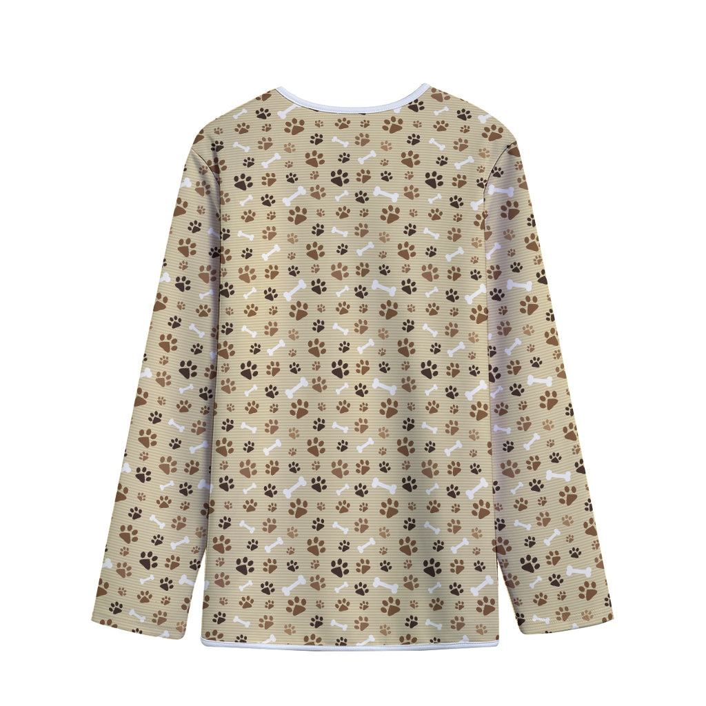 Beige Paw And Bone Pattern Print Long Sleeve Short Coat