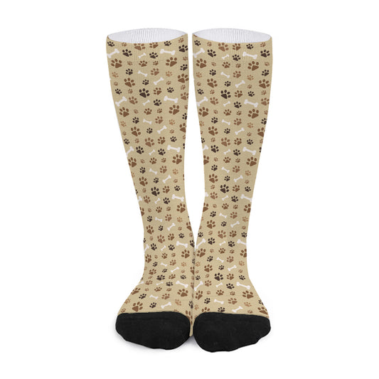 Beige Paw And Bone Pattern Print Long Socks