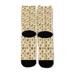 Beige Paw And Bone Pattern Print Long Socks