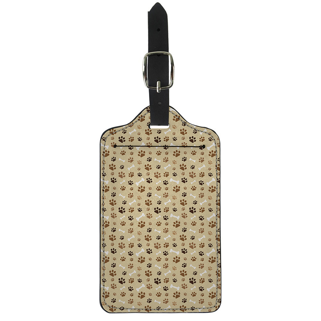 Beige Paw And Bone Pattern Print Luggage Tag