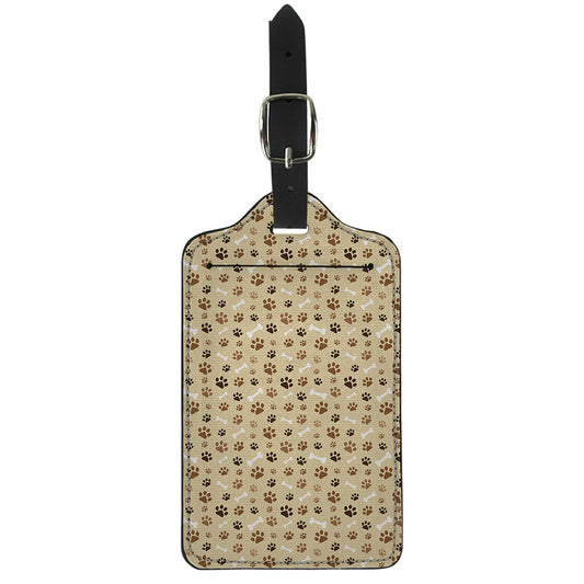 Beige Paw And Bone Pattern Print Luggage Tag
