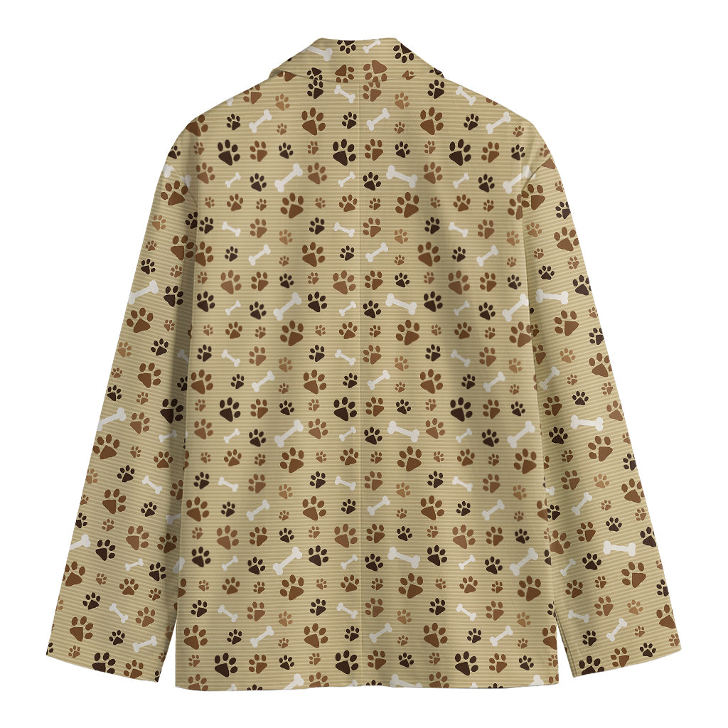 Beige Paw And Bone Pattern Print Men's Blazer