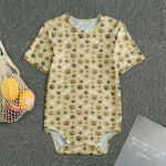 Beige Paw And Bone Pattern Print Men's Bodysuit