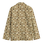Beige Paw And Bone Pattern Print Men's Cotton Blazer