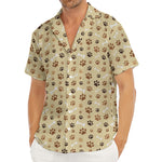 Beige Paw And Bone Pattern Print Men's Deep V-Neck Shirt