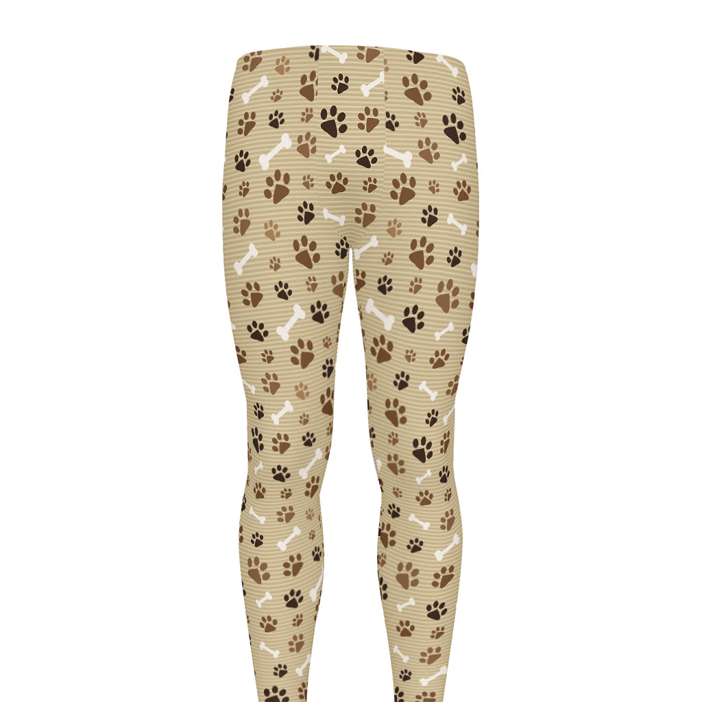 Beige Paw And Bone Pattern Print Men's leggings