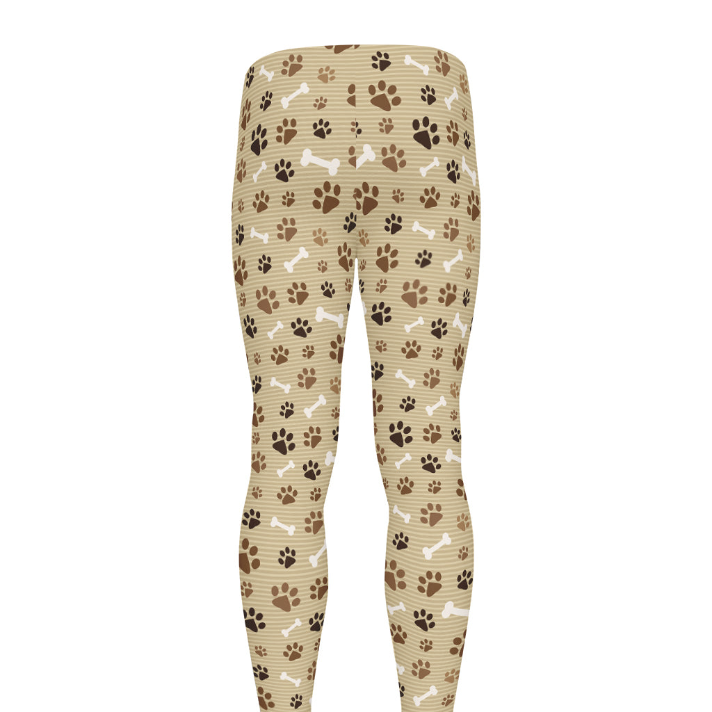 Beige Paw And Bone Pattern Print Men's leggings