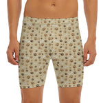 Beige Paw And Bone Pattern Print Men's Long Boxer Briefs