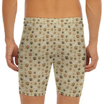 Beige Paw And Bone Pattern Print Men's Long Boxer Briefs