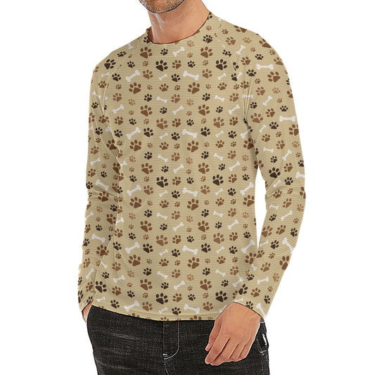 Beige Paw And Bone Pattern Print Men's Long Sleeve Rash Guard