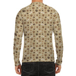 Beige Paw And Bone Pattern Print Men's Long Sleeve Rash Guard