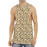 Beige Paw And Bone Pattern Print Men's Muscle Tank Top