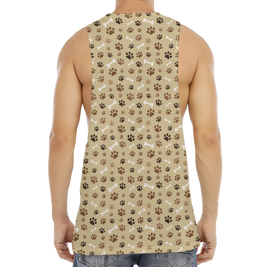 Beige Paw And Bone Pattern Print Men's Muscle Tank Top