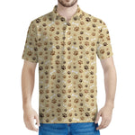 Beige Paw And Bone Pattern Print Men's Polo Shirt