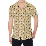 Beige Paw And Bone Pattern Print Men's Shirt