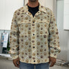 Beige Paw And Bone Pattern Print Men's Shirt Jacket