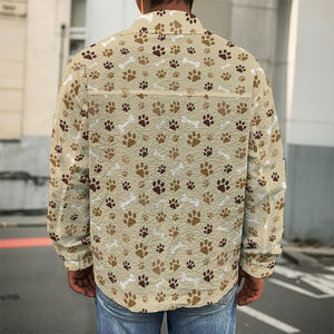 Beige Paw And Bone Pattern Print Men's Shirt Jacket