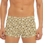 Beige Paw And Bone Pattern Print Men's Short Boxer Briefs
