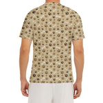 Beige Paw And Bone Pattern Print Men's Short Sleeve Rash Guard