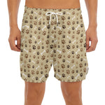Beige Paw And Bone Pattern Print Men's Split Running Shorts