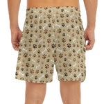 Beige Paw And Bone Pattern Print Men's Split Running Shorts