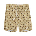 Beige Paw And Bone Pattern Print Men's Athletic Shorts