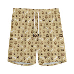 Beige Paw And Bone Pattern Print Men's Sports Shorts