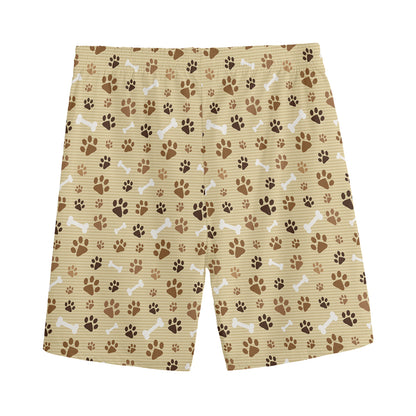 Beige Paw And Bone Pattern Print Men's Sports Shorts