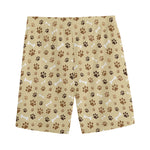 Beige Paw And Bone Pattern Print Men's Sports Shorts
