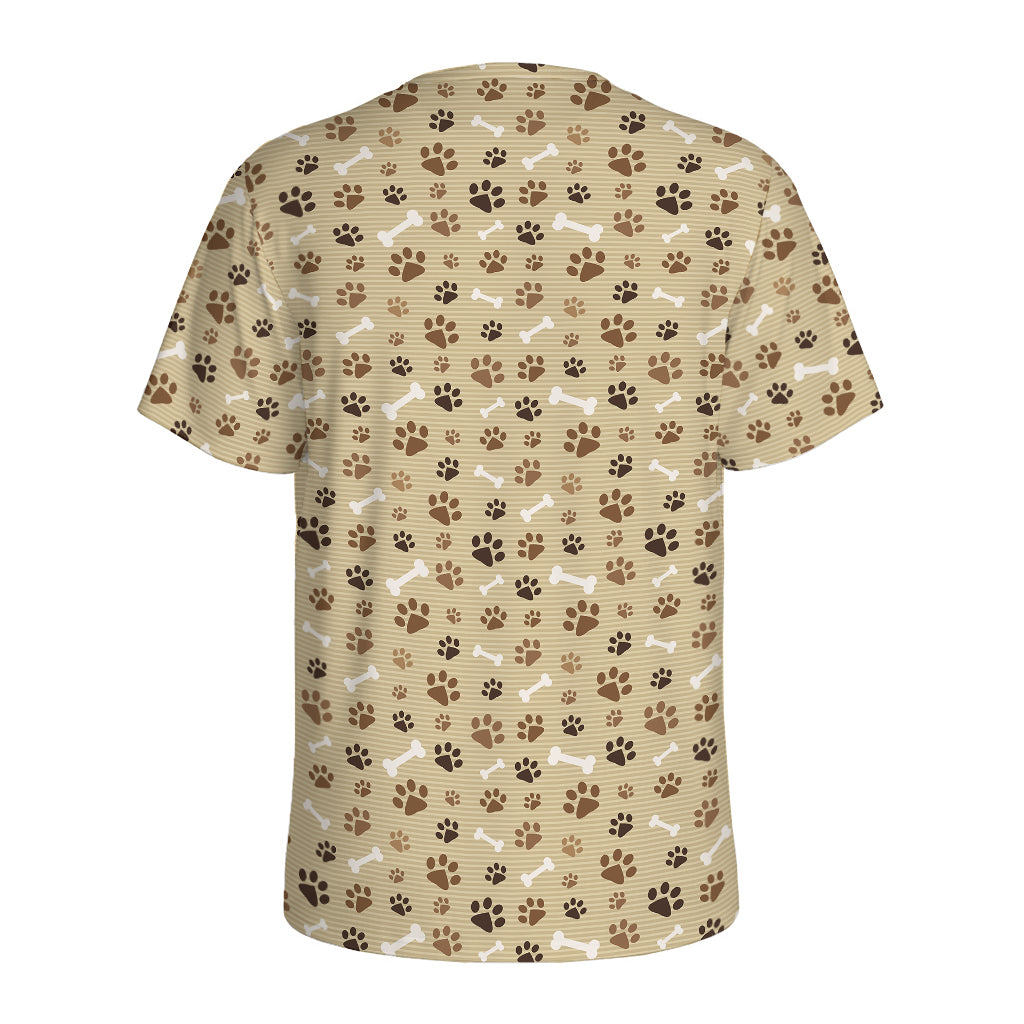 Beige Paw And Bone Pattern Print Men's Sports T-Shirt